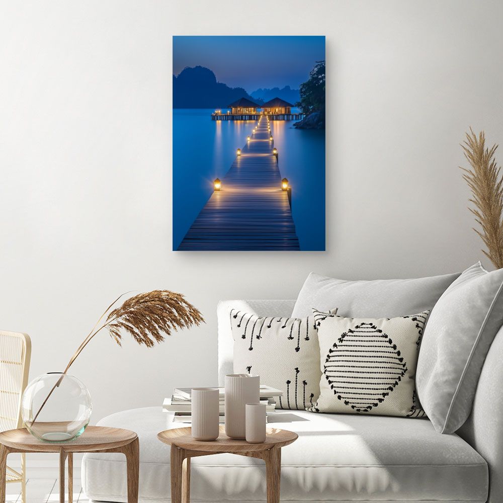 Toile "Ponton illuminé nocturne"