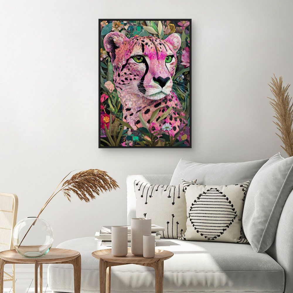 Toile "Léopard mosaïque vibrant"