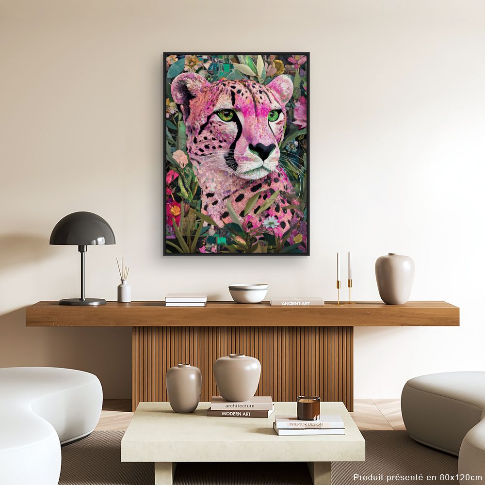 Toile "Léopard mosaïque vibrant"