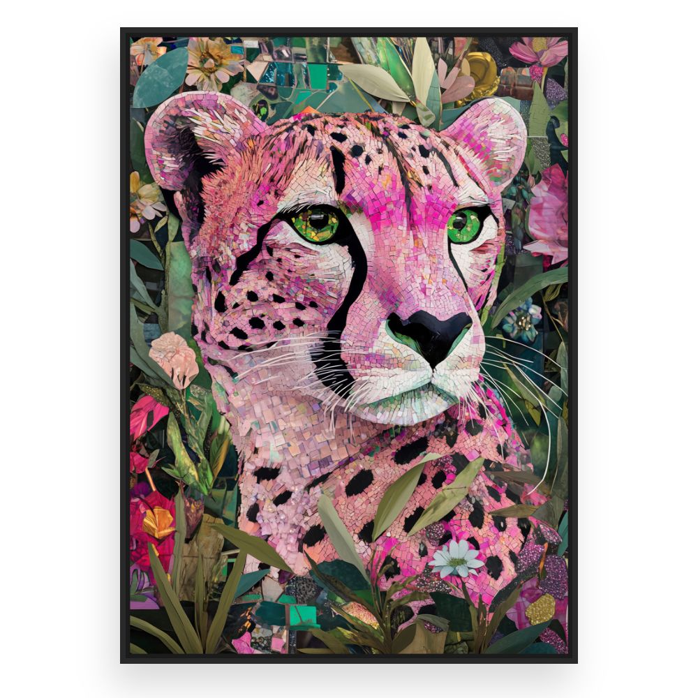 Toile Léopard mosaïque vibrant – toile cadre noir (slide 3)