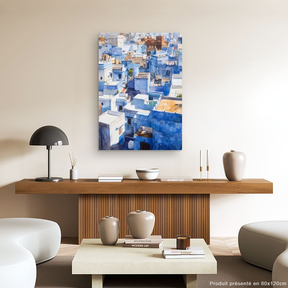 Toile "Toits bleus lumineux"