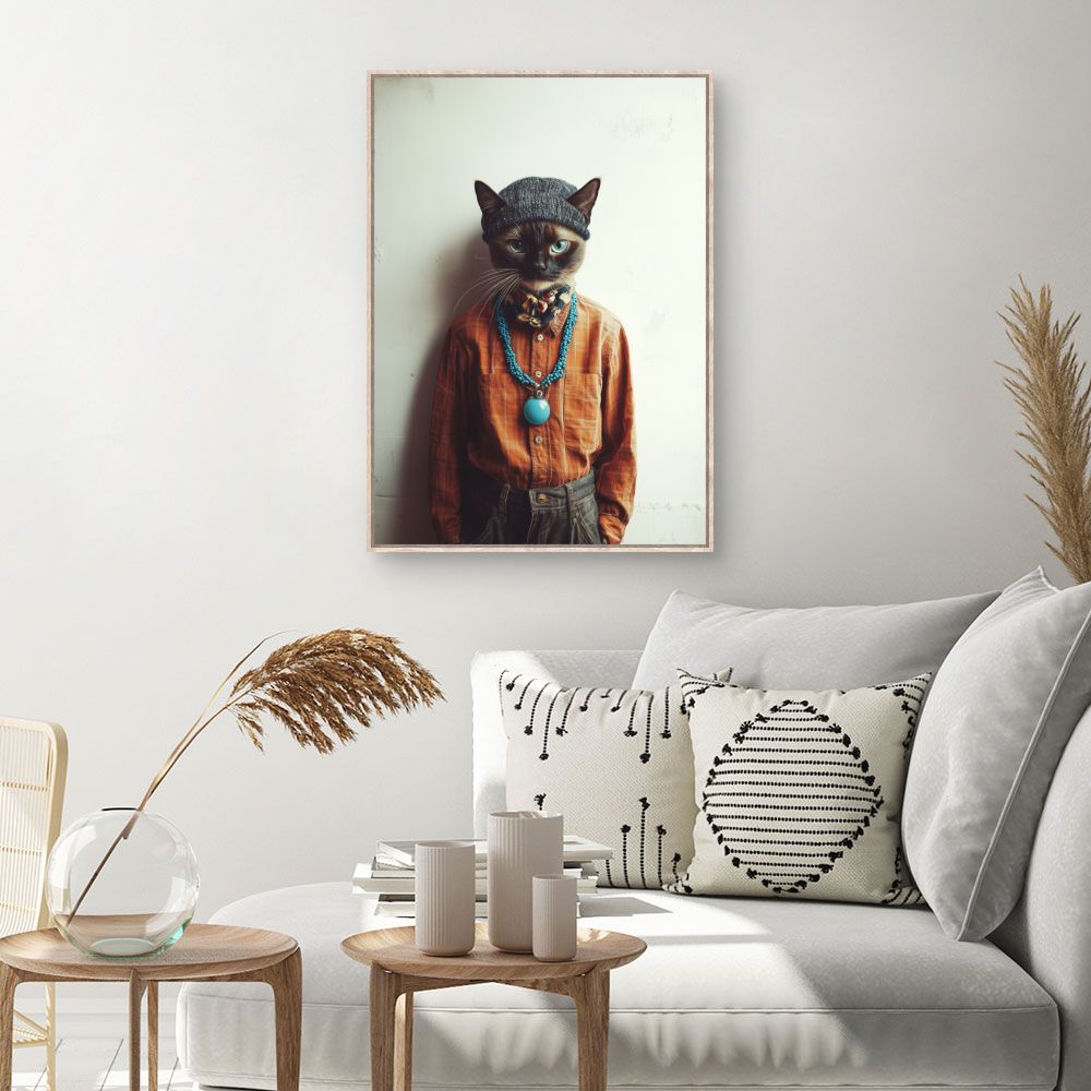 Toile Chat élégant stylé – toile cadre naturel (slide 1, 60×90)
