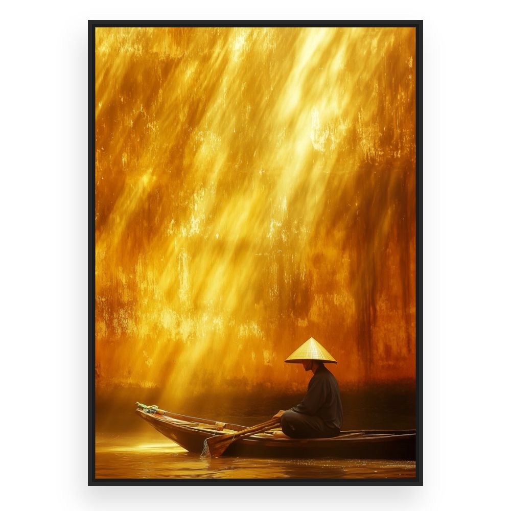 Toile Lumière dorée apaisante – toile cadre noir (slide 3)