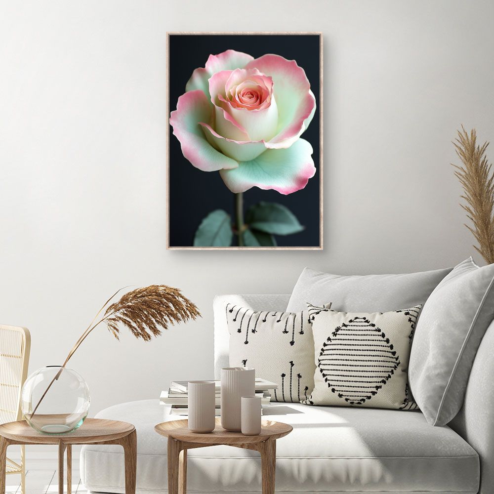 Toile Rose délicate épanouie – toile cadre naturel (slide 1, 60×90)