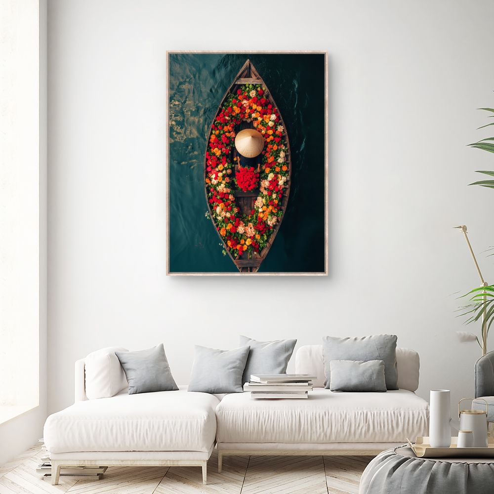 Toile "Barque fleurie"