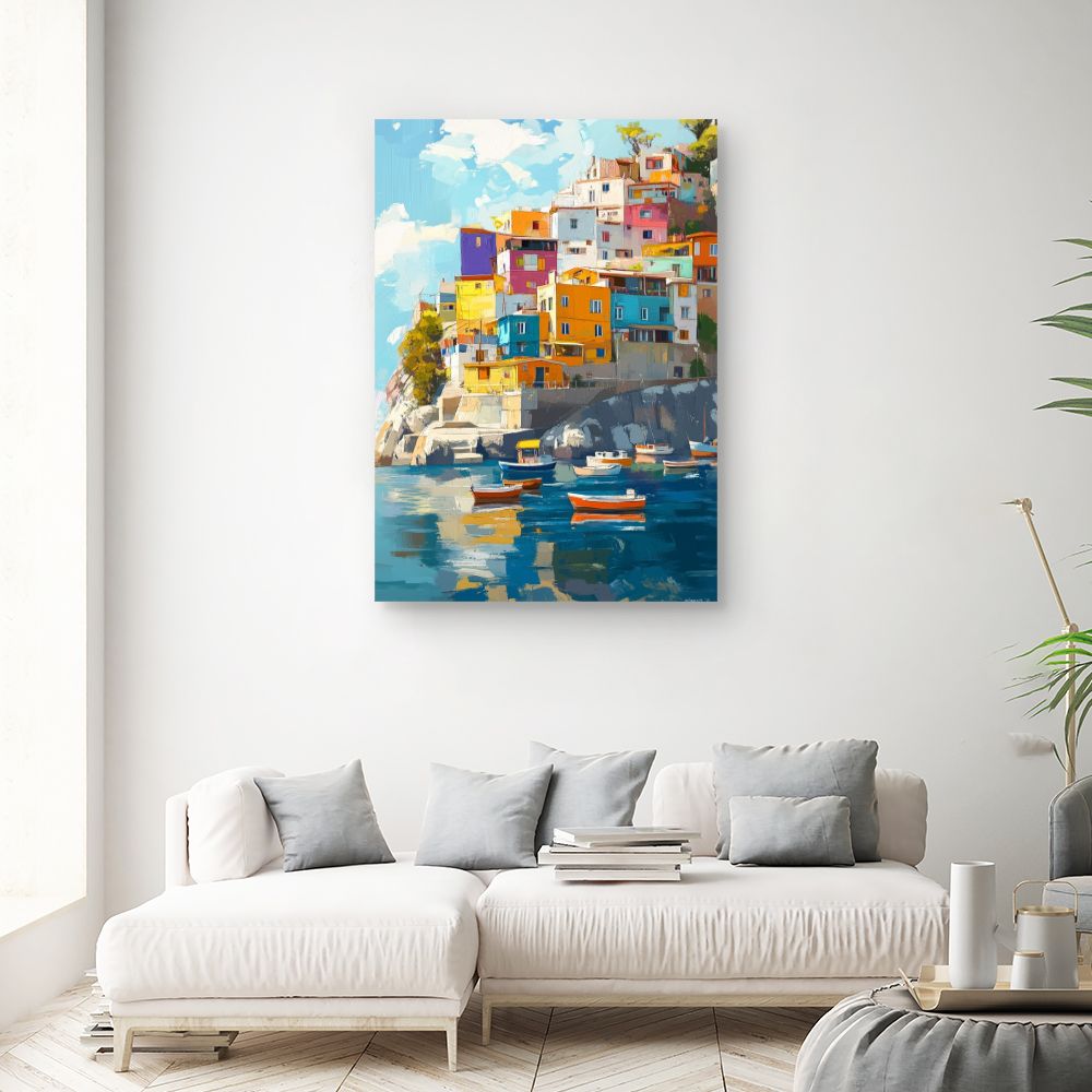 Toile "Maisons côtières colorées"