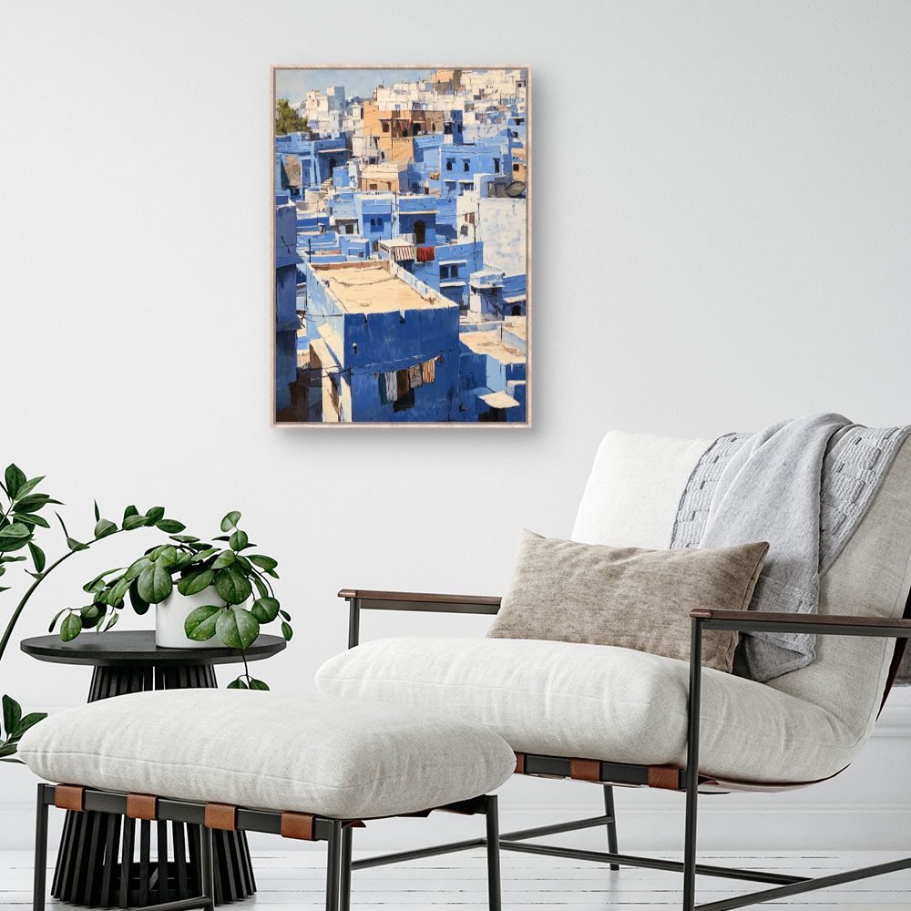 Toile "Maisons bleues pittoresques"