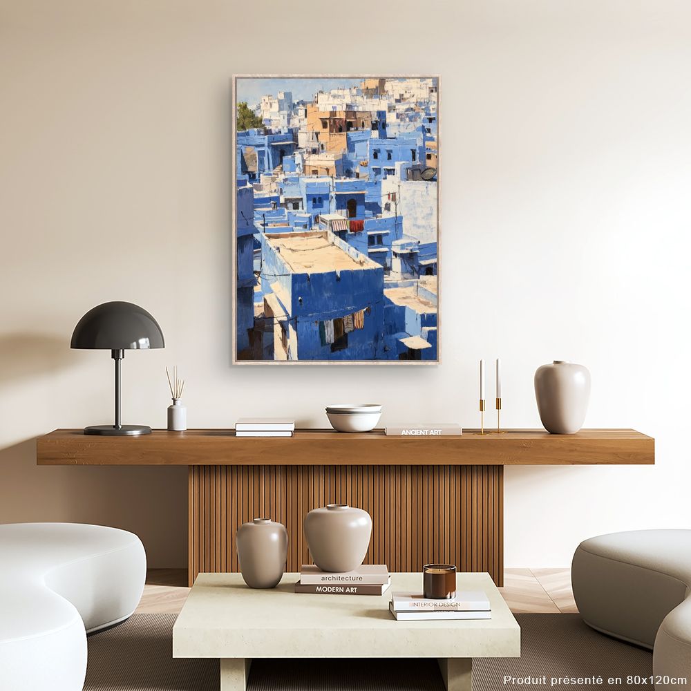 Toile "Maisons bleues pittoresques"