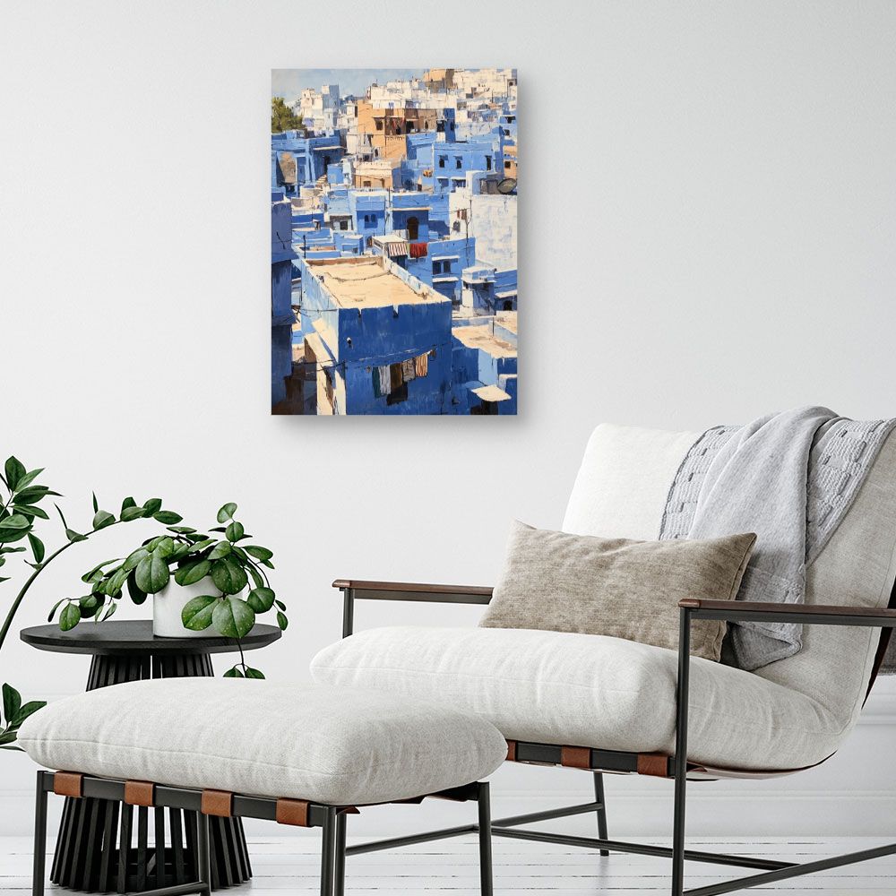 Toile "Maisons bleues pittoresques"