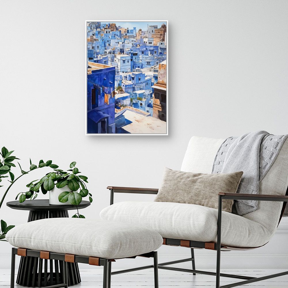Toile "Charmante ville bleue"
