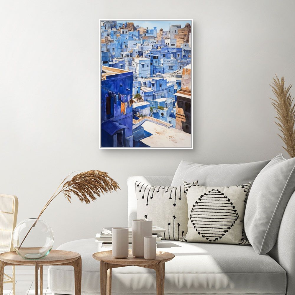 Toile "Charmante ville bleue"