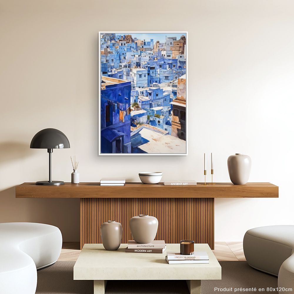 Toile "Charmante ville bleue"
