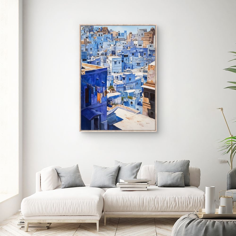 Toile "Charmante ville bleue"