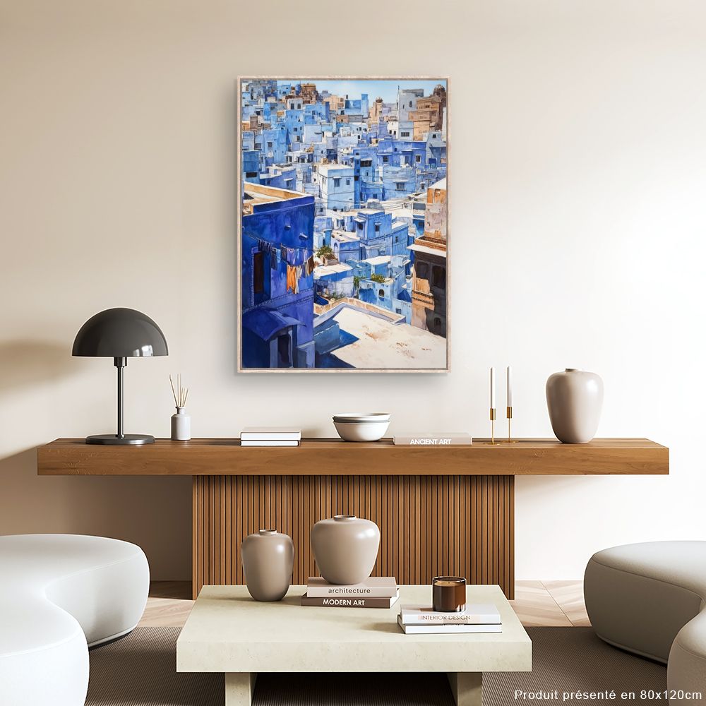 Toile "Charmante ville bleue"