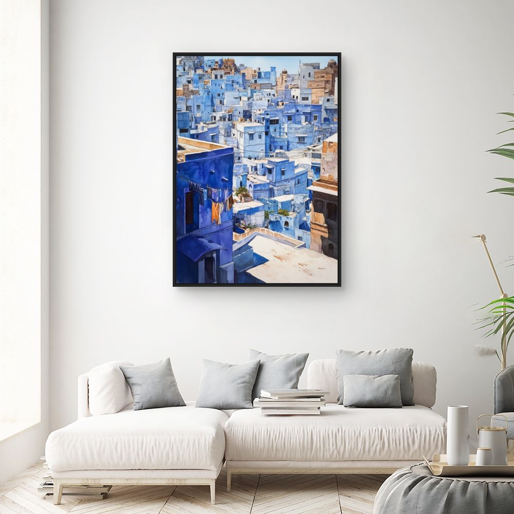 Toile "Charmante ville bleue"