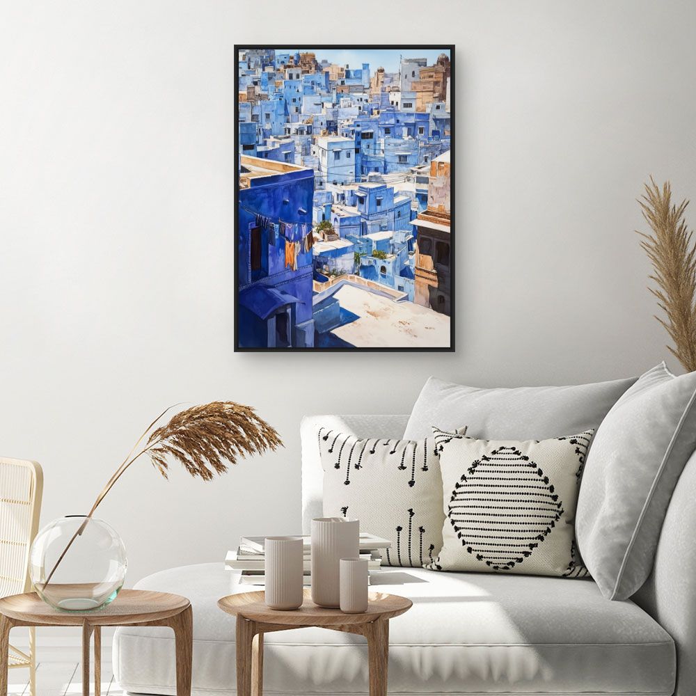 Toile "Charmante ville bleue"