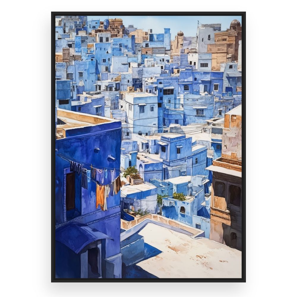 Toile Charmante ville bleue – toile cadre noir (slide 3)