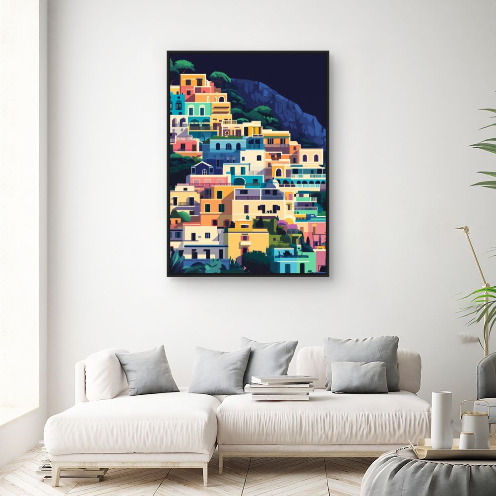 Toile "Maisons colorées en terrasses"