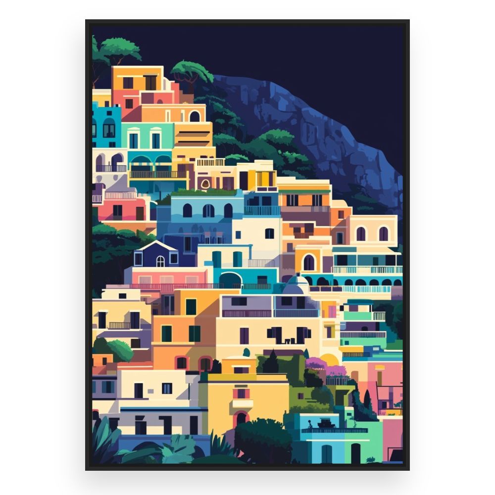 Toile Maisons colorées en terrasses – toile cadre noir (slide 3)
