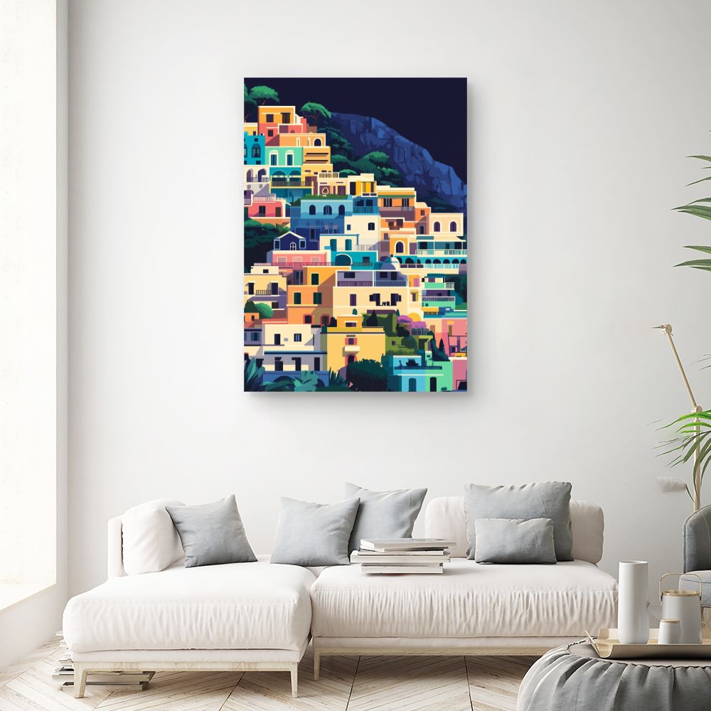 Toile "Maisons colorées en terrasses"