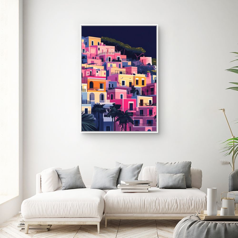 Toile "Maisons colorées vibrantes"
