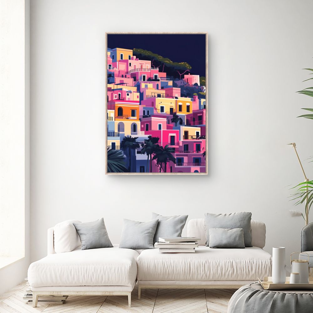 Toile "Maisons colorées vibrantes"