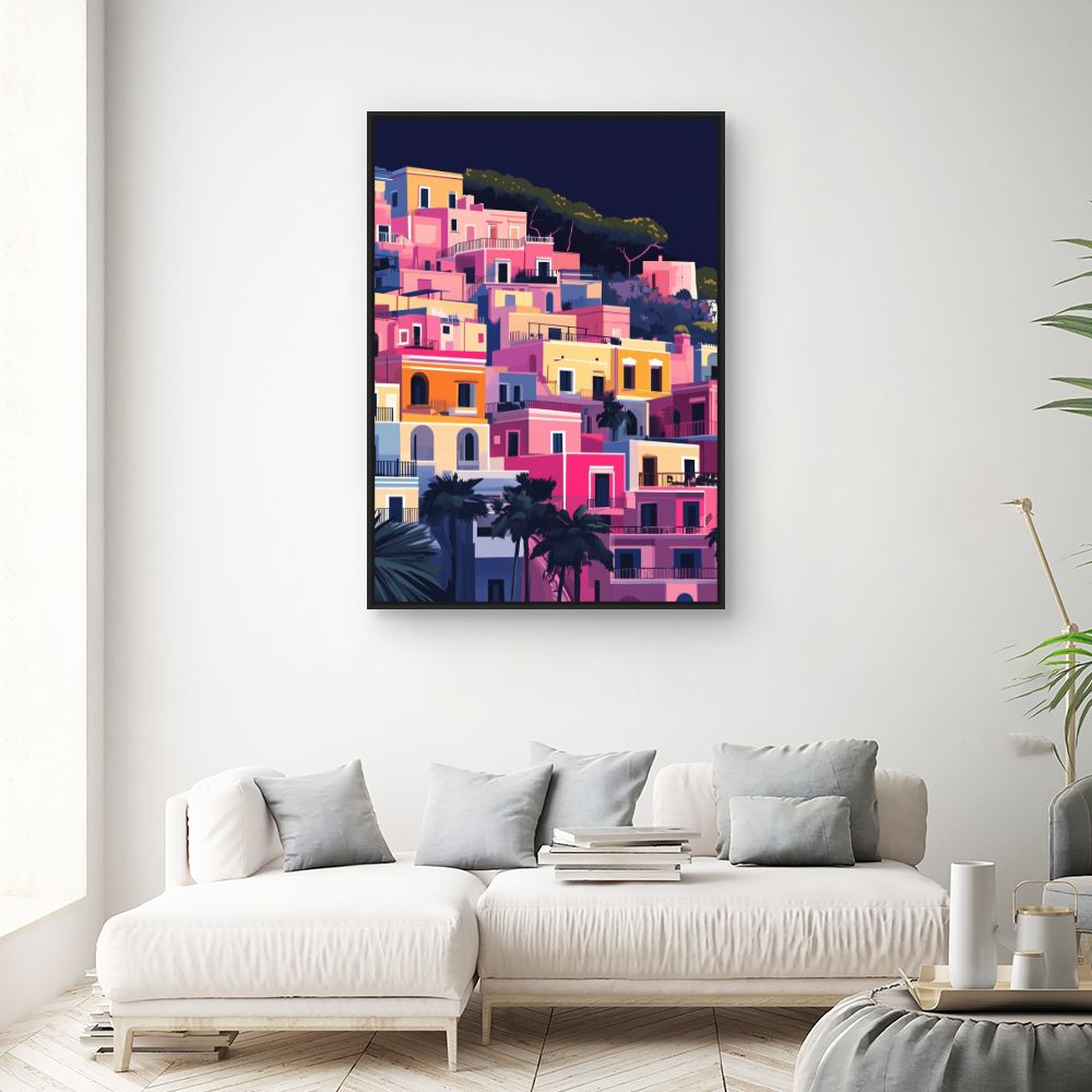 Toile "Maisons colorées vibrantes"