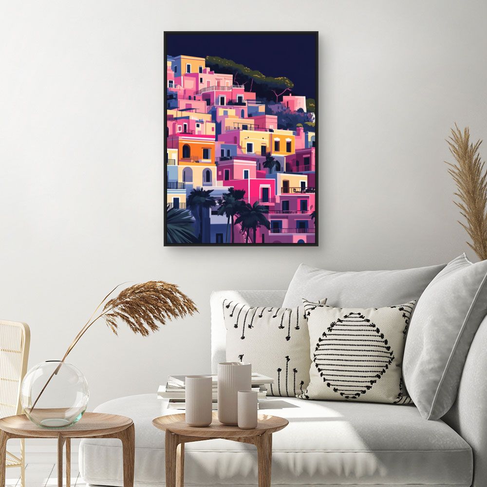 Toile "Maisons colorées vibrantes"