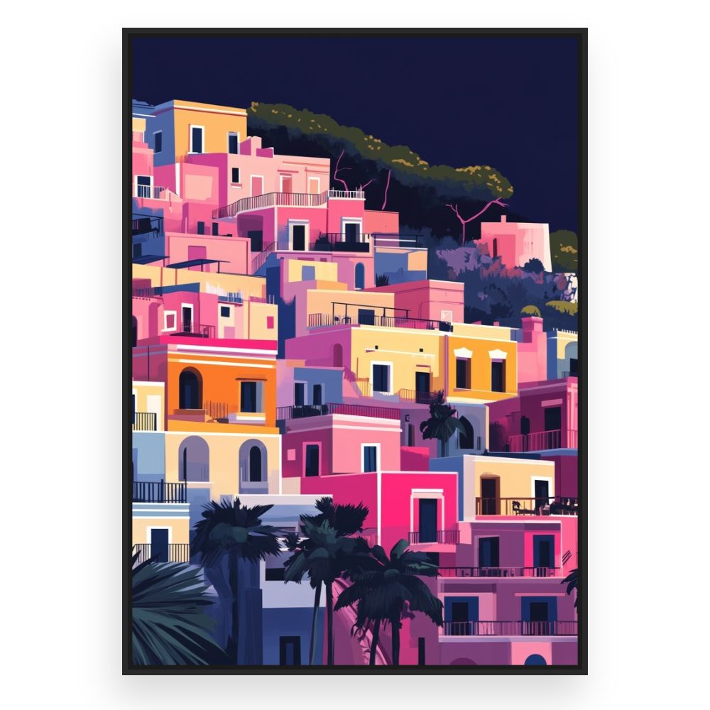 Toile Maisons colorées vibrantes – toile cadre noir (slide 3)