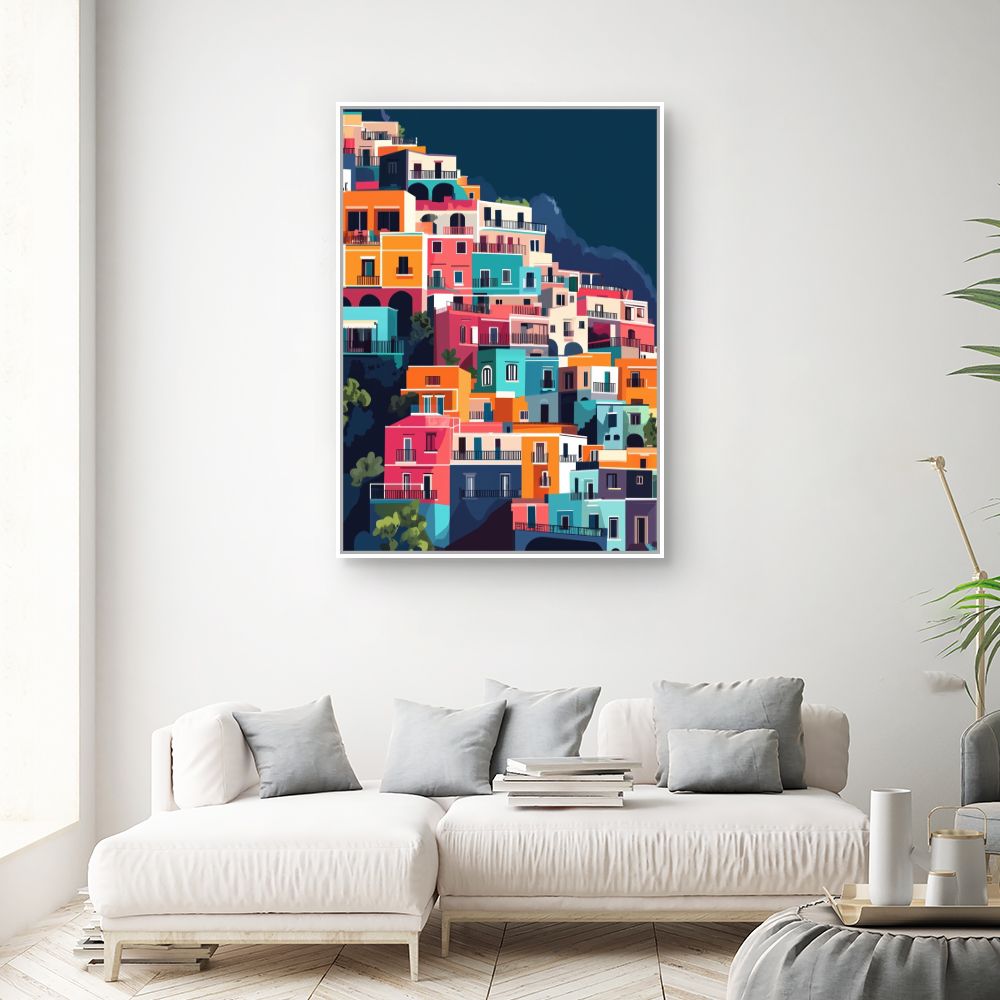 Toile "Maisons colorées vibrantes"