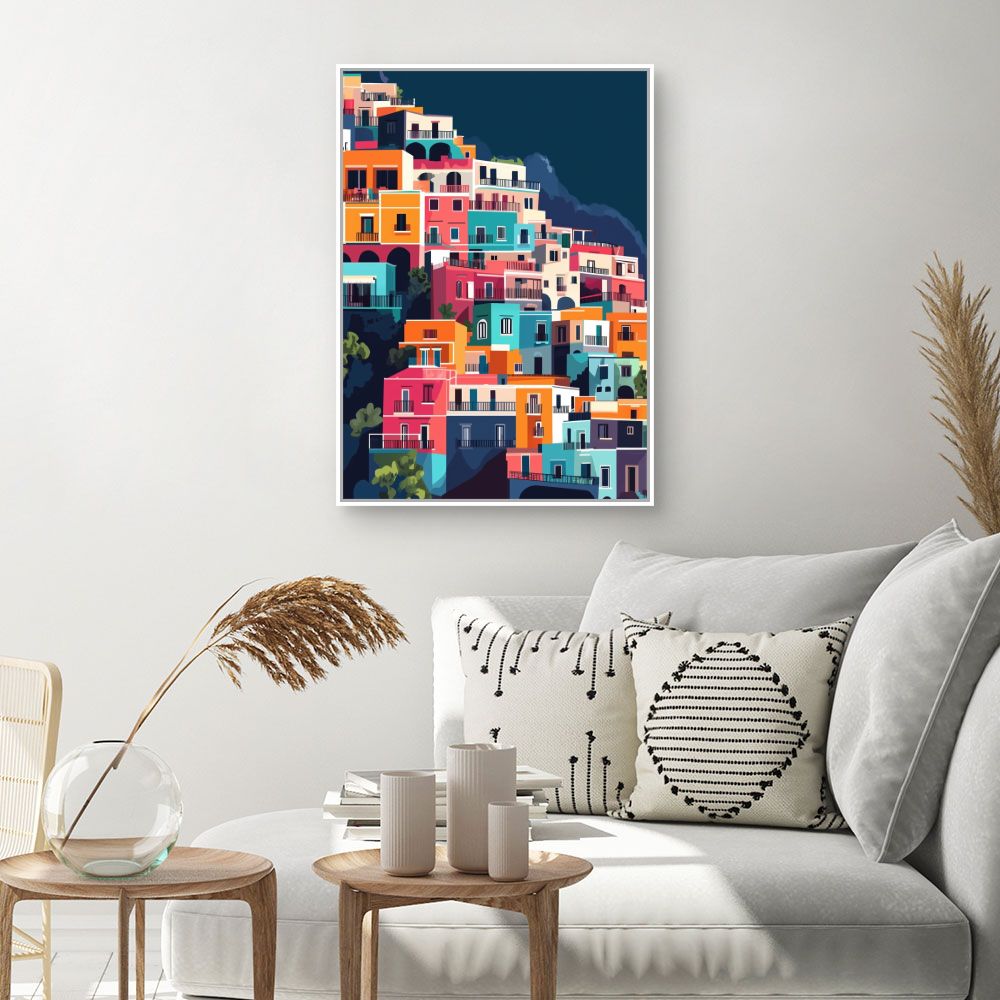 Toile "Maisons colorées vibrantes"