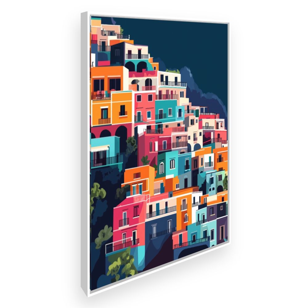Toile Maisons colorées vibrantes – toile cadre blanc (slide 2)