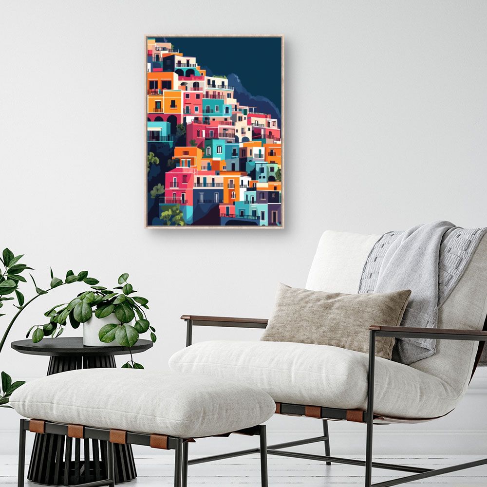 Toile "Maisons colorées vibrantes"