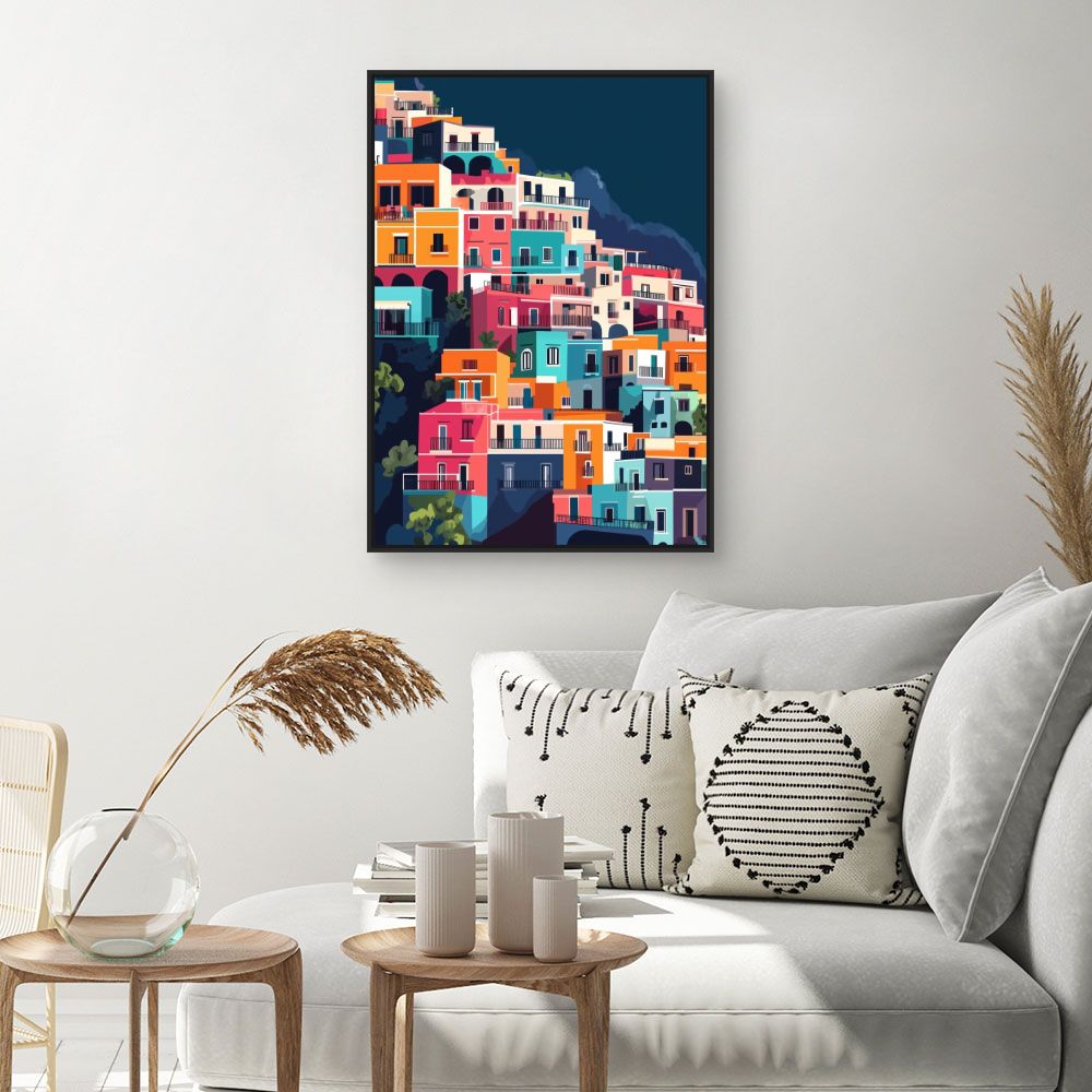 Toile "Maisons colorées vibrantes"