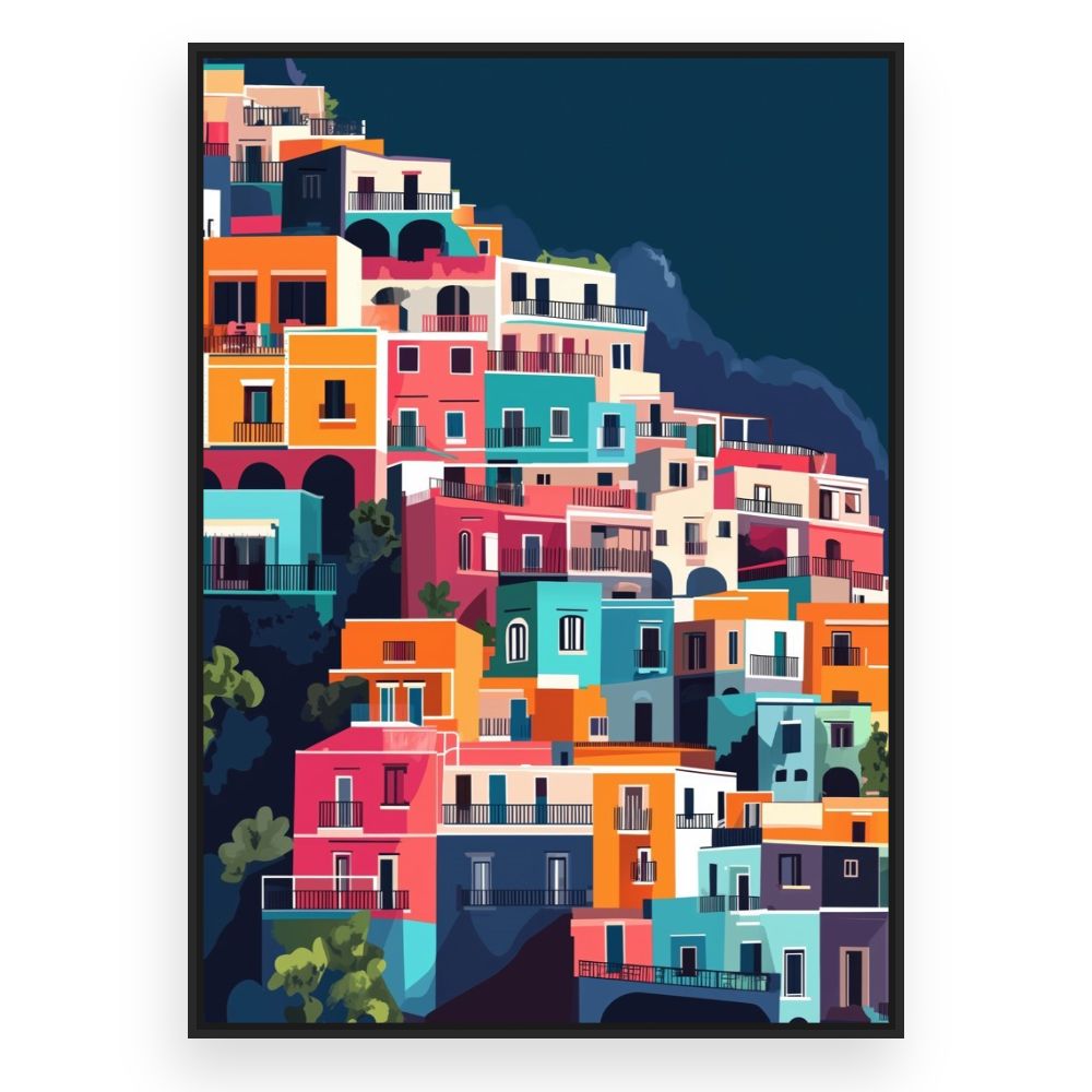 Toile Maisons colorées vibrantes – toile cadre noir (slide 3)