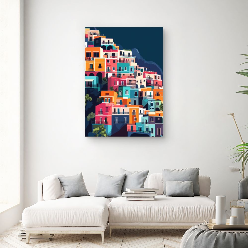 Toile "Maisons colorées vibrantes"