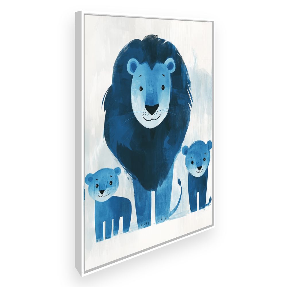 Tableau imprimé pour enfants 'Lions bleus joyeux'