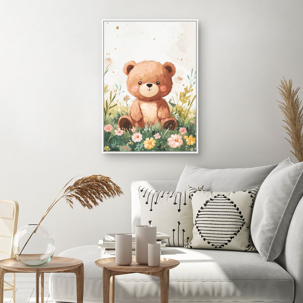 Tableau imprimé pour enfants 'Ourson champêtre adorable'