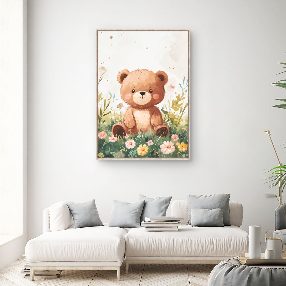 Tableau imprimé pour enfants 'Ourson champêtre adorable'