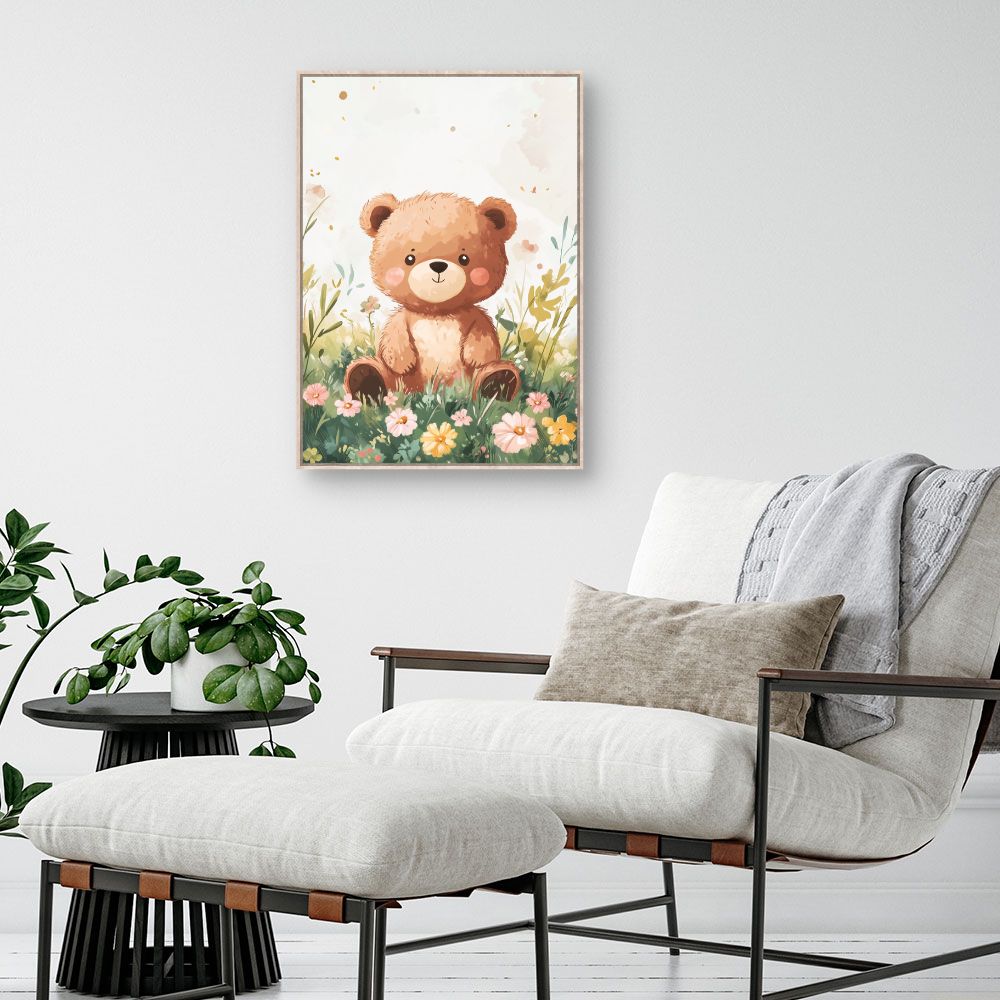Tableau imprimé pour enfants 'Ourson champêtre adorable'