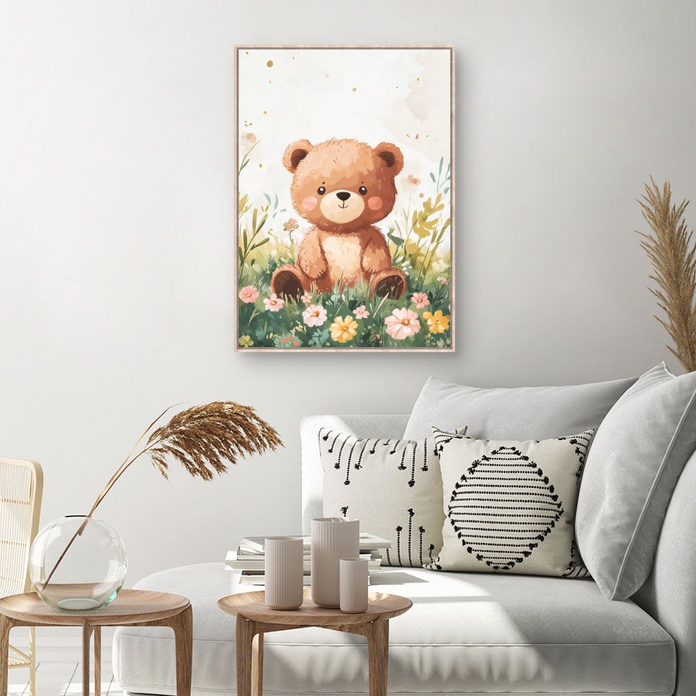 Tableau imprimé pour enfants 'Ourson champêtre adorable'