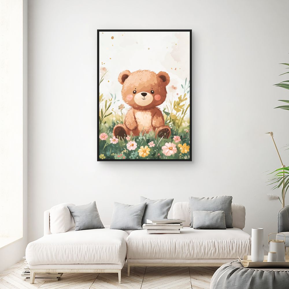 Tableau imprimé pour enfants 'Ourson champêtre adorable'