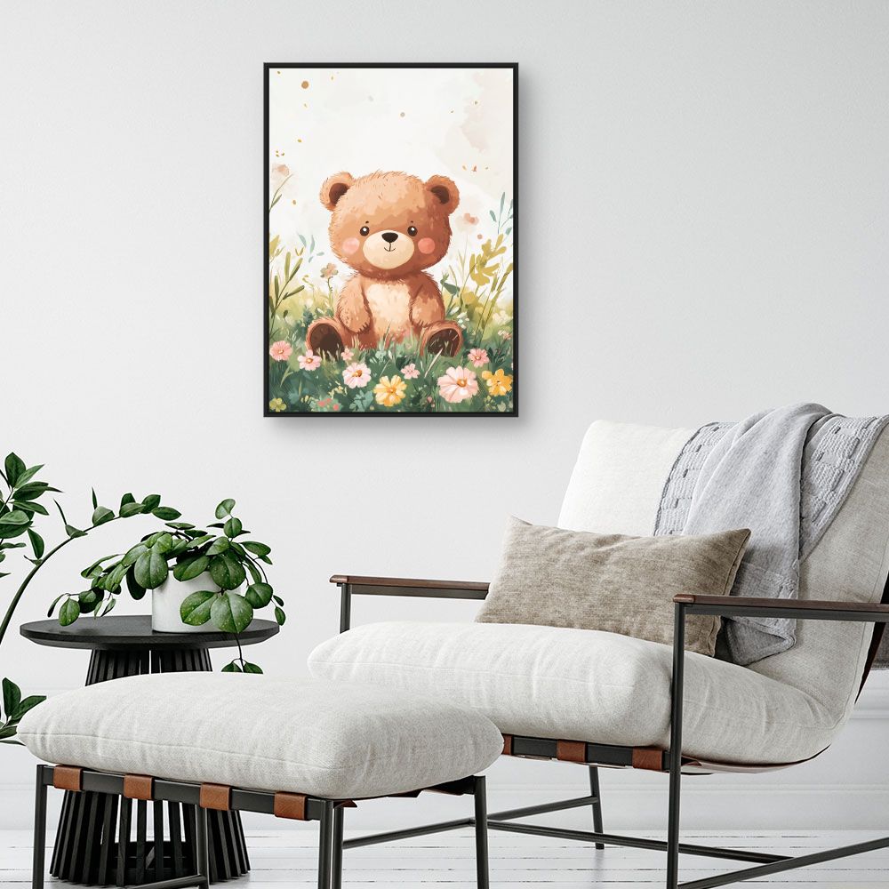 Tableau imprimé pour enfants 'Ourson champêtre adorable'