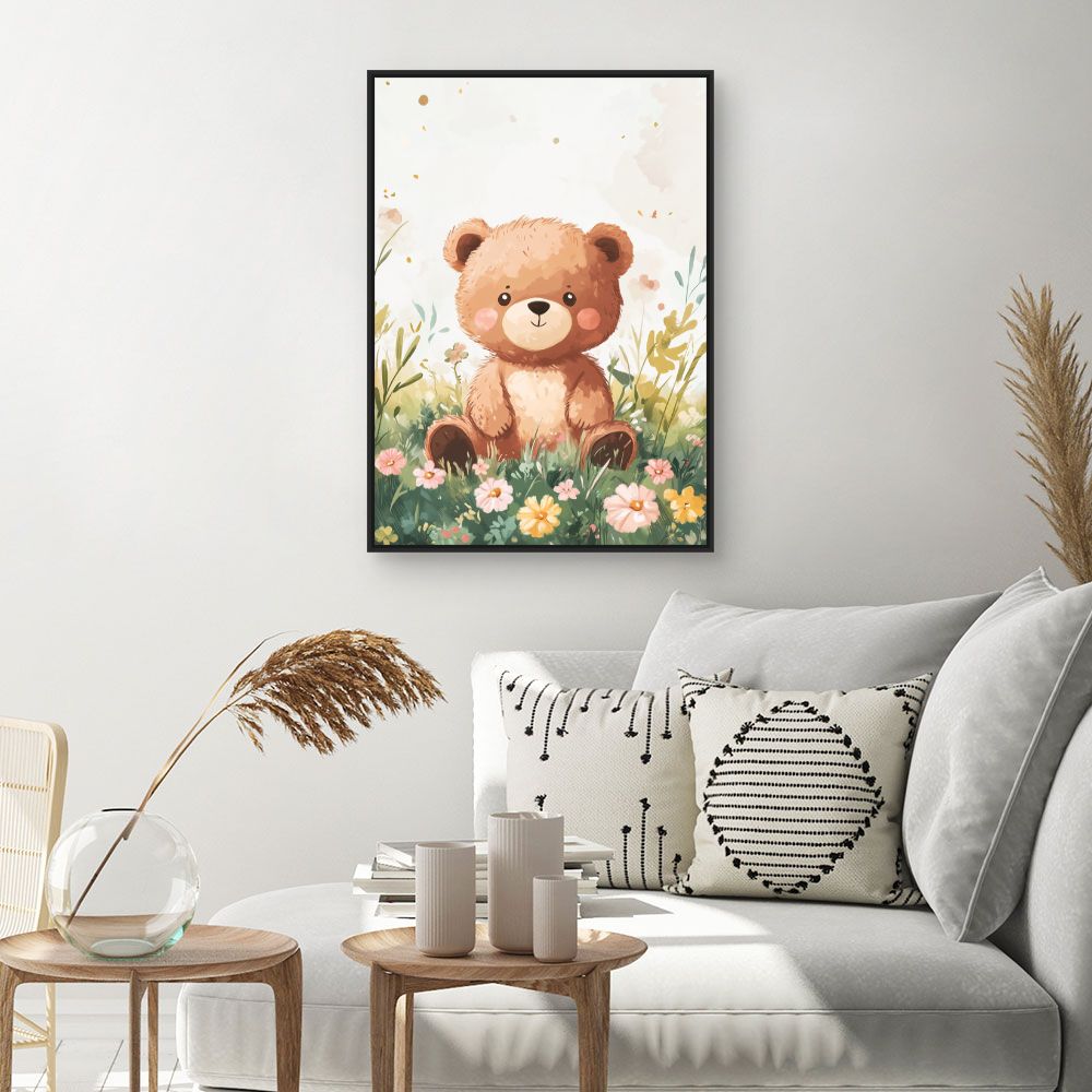 Tableau imprimé pour enfants 'Ourson champêtre adorable'