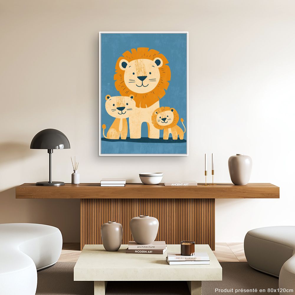 Tableau imprimé pour enfants 'Famille de lions'