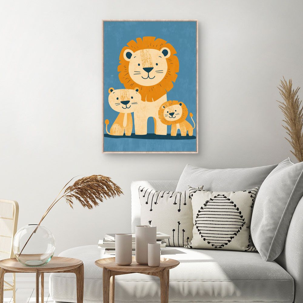 Tableau imprimé pour enfants 'Famille de lions'