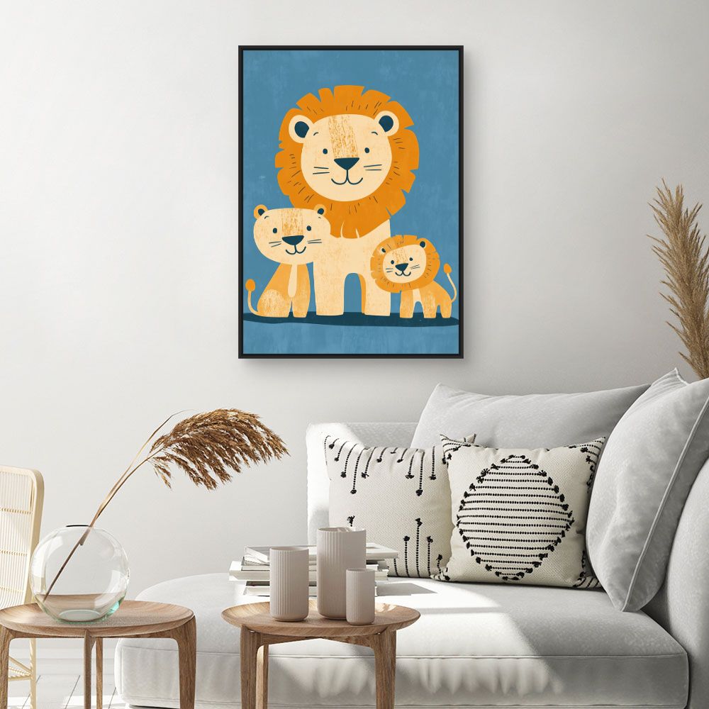 Tableau imprimé pour enfants 'Famille de lions'