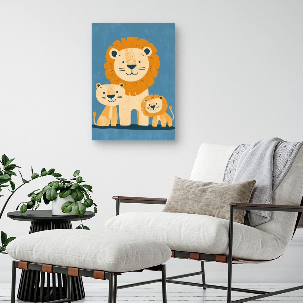 Tableau imprimé pour enfants 'Famille de lions'