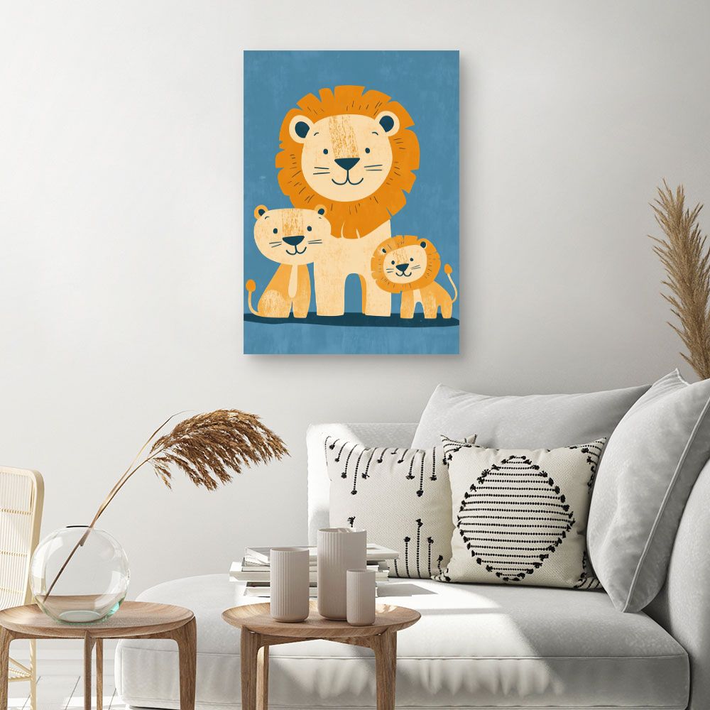 Tableau imprimé pour enfants 'Famille de lions'