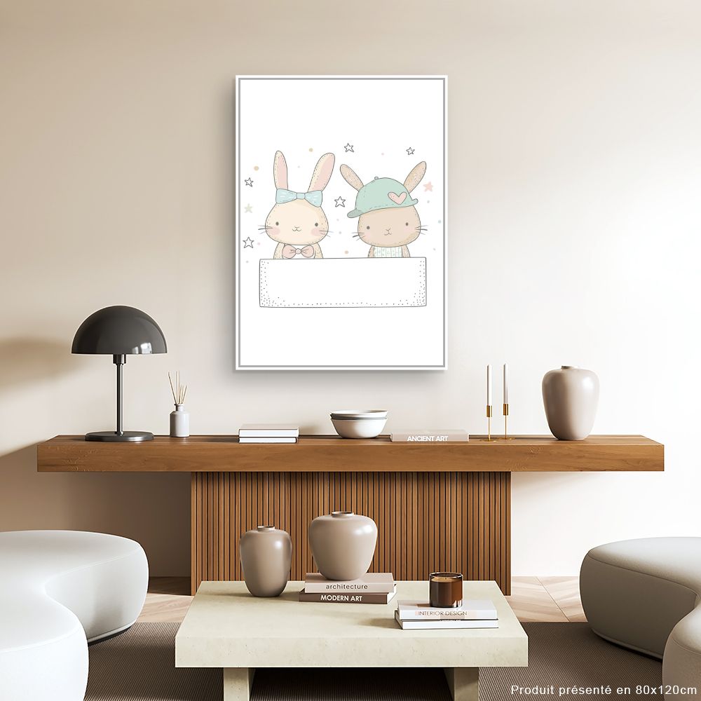 Tableau imprimé pour enfants 'Lapins adorables'